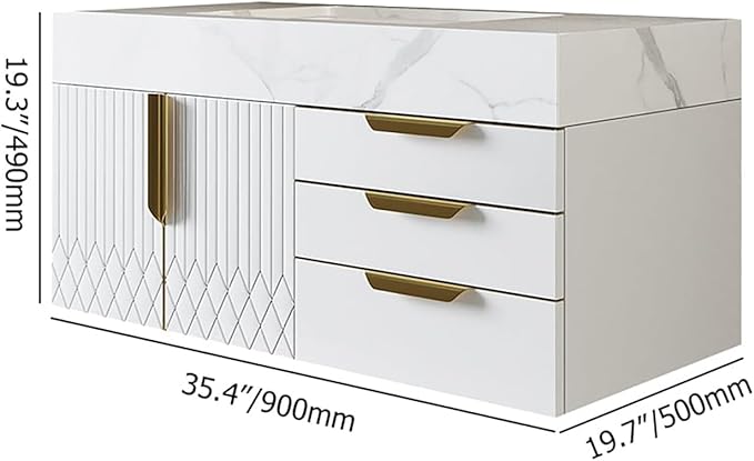 homary 36" Floating Bathroom Vanity Set with Single Sink, Modern Bathroom Sink Cabinet Storage Cabinet with Sintered Stone Countertop and Ample Storage, White
