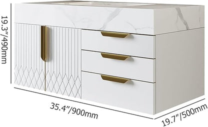 homary 36" Floating Bathroom Vanity Set with Single Sink, Modern Bathroom Sink Cabinet Storage Cabinet with Sintered Stone Countertop and Ample Storage, White