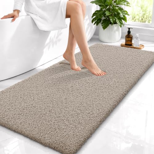 OLANLY Microfiber Bathroom Runner Rugs 47x24, Ultra Soft Bath Mat, Greige
