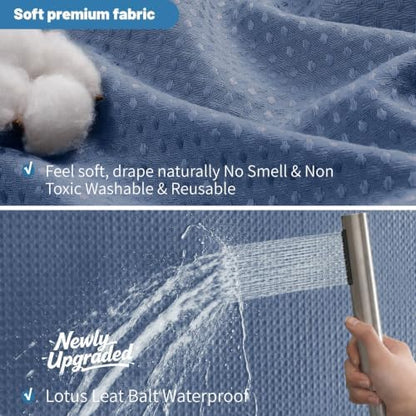 2-in-1 Waterproof Fabric Shower Curtain - No Separate Liner Needed, Hotel-Style Waffle Weave, Effortless Cleaning & Washable Bathroom Shower Curtain Set,72Wx72H,Moonlight Blue
