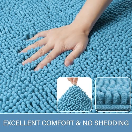 LOCHAS Luxury Bathroom Rug Shaggy Bath Mat 24 x 60 Inch, Light Blue