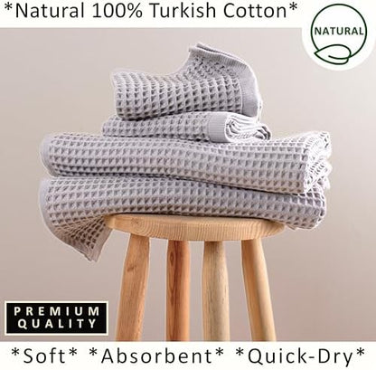 PÜSKÜL Natural 100% Turkish Cotton Waffle Towels Set of 4-Piece, L.-Gray