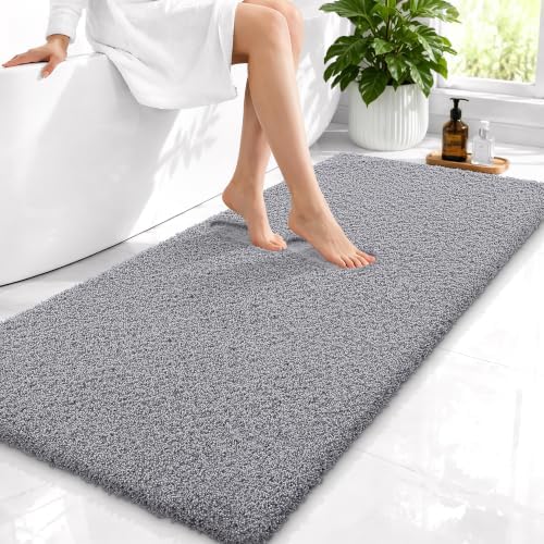 OLANLY Microfiber Bathroom Runner Rugs 47x24, Soft Absorbent Bath Mat, Grey