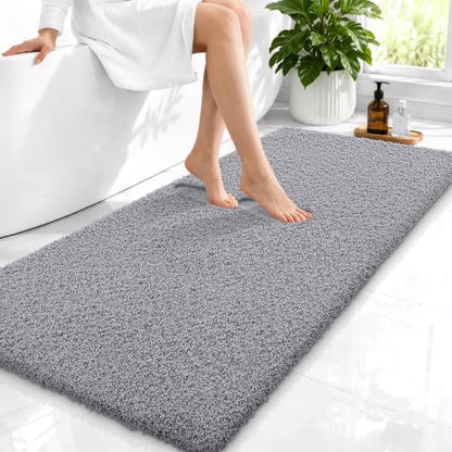 OLANLY Microfiber Bathroom Runner Rugs 47x24, Soft Absorbent Bath Mat, Grey