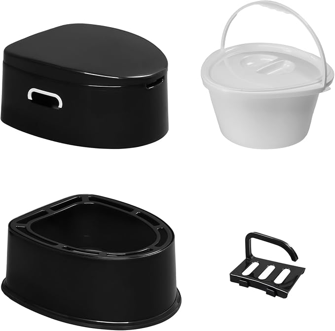 VINGLI Portable Detachable Camping Toilet | Splash-Proof Commode with Odor-Seal Lid | Compact Sanitation Solution for RV, Emergency, Outdoor Use, Black