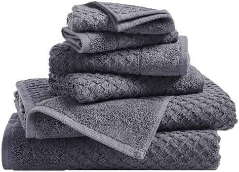 Great Bay Home Bath Towels - 100% Cotton 6 Piece Towel Set - Diamond Waffle Weave - Absorbent, Durable, Quick-Dry Towels for Bathroom (Stone Blue)