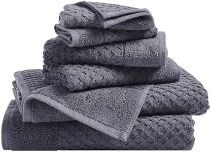 Great Bay Home Bath Towels - 100% Cotton 6 Piece Towel Set - Diamond Waffle Weave - Absorbent, Durable, Quick-Dry Towels for Bathroom (Stone Blue)