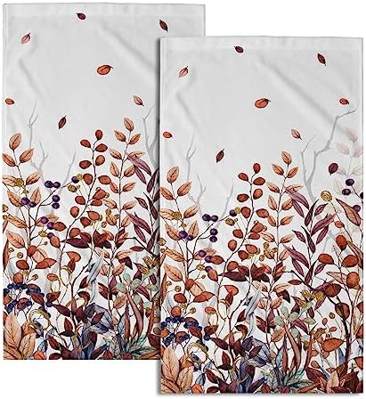 Fall Eucalyptus Hand Towels for Bathroom Set of 2, Orange Blue Gold Leaf Plants Botanical Luxury Towels Soft Quick Dry Super Absorbent Bath Room Kitchen Decor 28 X 14 inch
