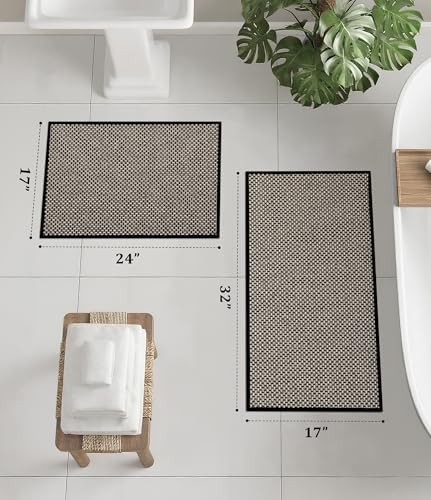 YIHOUSE Black Bathroom Rugs Sets 2 Pieces,Thin Bath Mat Quick Dry