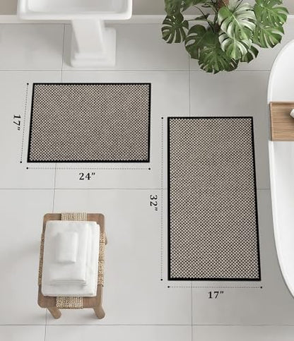 YIHOUSE Black Bathroom Rugs Sets 2 Pieces,Thin Bath Mat Quick Dry