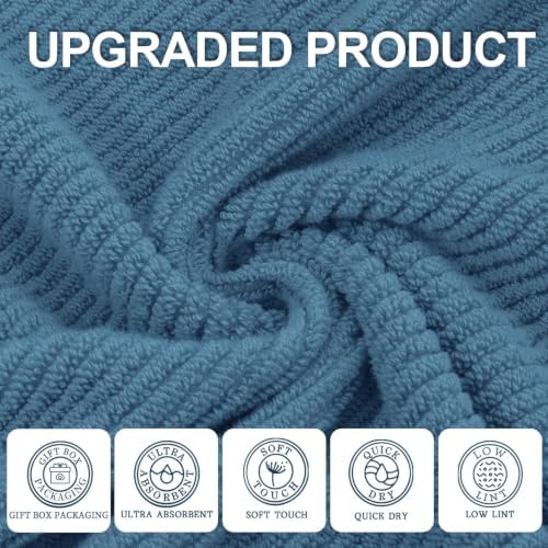 VOOVA & MOVAS Bath Towels 4PC, 100% Cotton, 30x56 in, Denim Blue