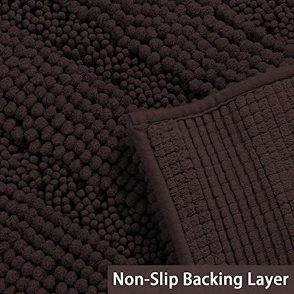 2-Piece Bathroom Rug Set with U-Shaped Mat, Soft Absorbent Chenille, Brown