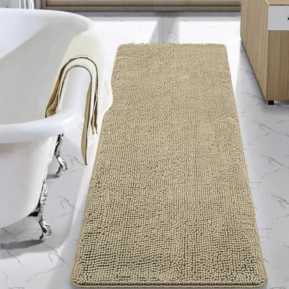 LOCHAS Luxury Bathroom Rug Shaggy Bath Mat 24 x 60 Inch, Beige