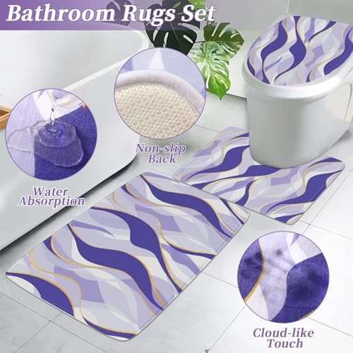XLHOMO Bathroom Set - Purple and Gold Bathroom Accessories, Bathroom Sets with Shower Curtain and Rugs, Purple Shower Curtain Set with Bathroom Trash Can, Soap Dispenser, Soap Dish for Home Decor