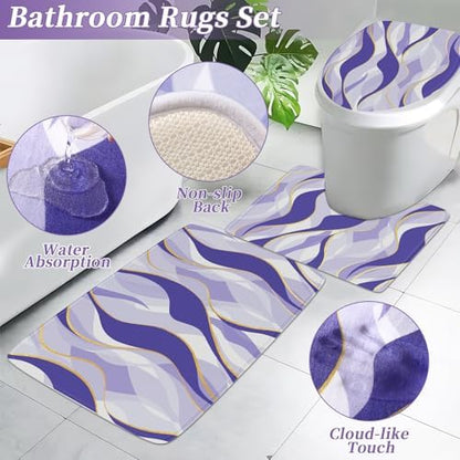 XLHOMO Bathroom Set - Purple and Gold Bathroom Accessories, Bathroom Sets with Shower Curtain and Rugs, Purple Shower Curtain Set with Bathroom Trash Can, Soap Dispenser, Soap Dish for Home Decor