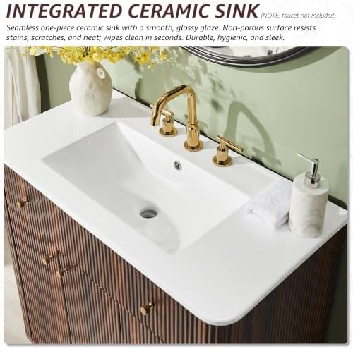T4TREAM 60" Fluted Bathroom Vanity with 2 Single Sinks, Dark Walnut