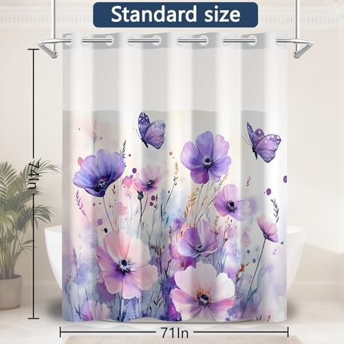 No Hook Shower Curtain with Snap in Liner, 71 x 74 Inch