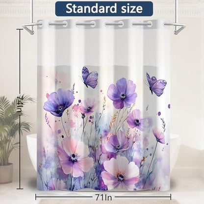 No Hook Shower Curtain with Snap in Liner, 71 x 74 Inch