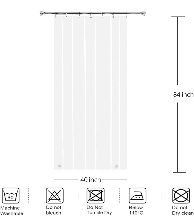 Clear Tall and Small Shower Liner 40x84 for RV Camper Single Bath | Transparent Narrow Stall Peva Plastic Vinyl Shower Curtain Sets for Stand Up Single Bathroom