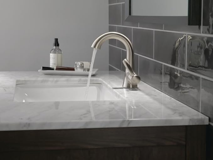 Delta Esato Brushed Nickel Bathroom Faucet 1 Hole, Single Hole Bathroom Sink Faucet for Vanity, Push-Pop Drain Assembly, SpotShield Brushed Nickel 15897LF-SP