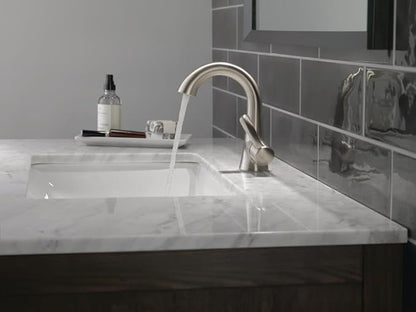 Delta Esato Brushed Nickel Bathroom Faucet 1 Hole, Single Hole Bathroom Sink Faucet for Vanity, Push-Pop Drain Assembly, SpotShield Brushed Nickel 15897LF-SP
