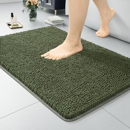 LOCHAS Luxury Bathroom Rug Shaggy Bath Mat 24 x 36 Inch, Olive Green