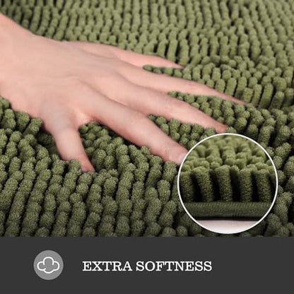 Yeaban Chenille Sage Bathroom Rug 17"x24", Non-Slip Rubber Backing