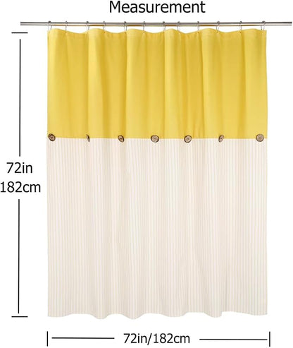 DOSLY IDÉES Farmhouse Yellow Shower Curtain, Beige and Yellow Stripe, Button Curtain, Linen and Cotton Woven Fabric, Rustic Charm Country Chic Style, 72x72 in