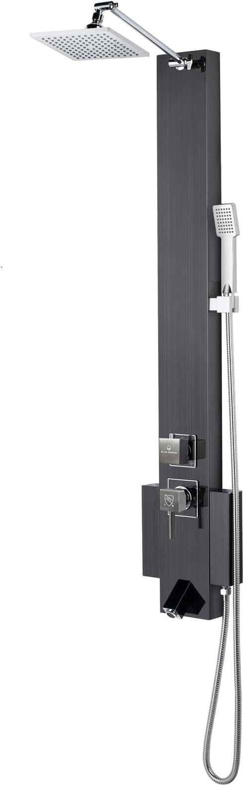 Blue Ocean 48 inch SPS824A Stainless Steel Shower Panel Tower with Rainfall Shower Head and Spout (Matte Black)