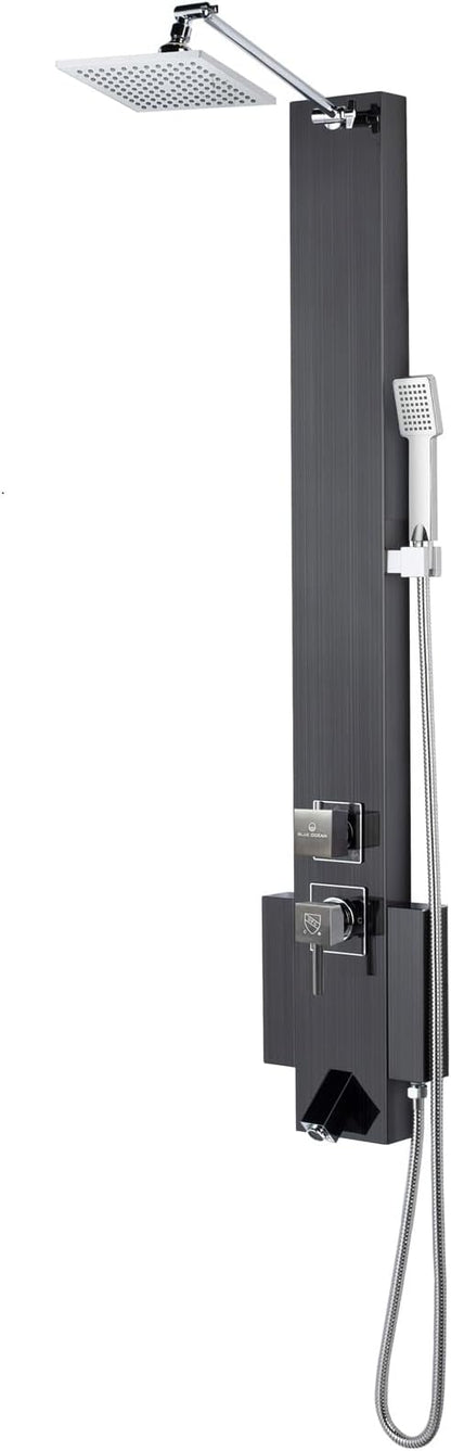 Blue Ocean 48 inch SPS824A Stainless Steel Shower Panel Tower with Rainfall Shower Head and Spout (Matte Black)