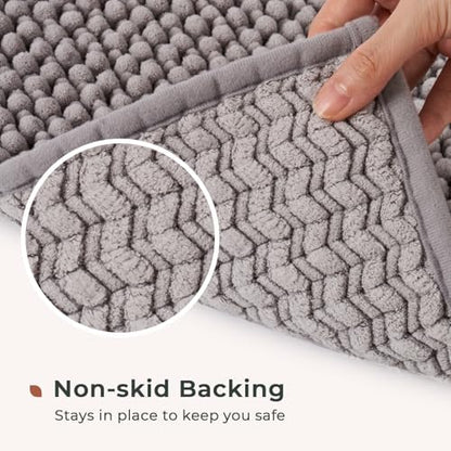 FRESHMINT Chenille Bath Rugs Set 2 Pieces, Gray, 17''x24''+20''x47''