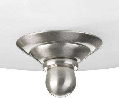 Progress Lighting 2-Light Ceiling Light, Flush Mount Ceiling Light Fixture for Interior Kitchen Lights, Hallway, Bedroom, Living Room, 13-1/4”, 5-13/16”, Brushed Nickel, Etched Glass Shade