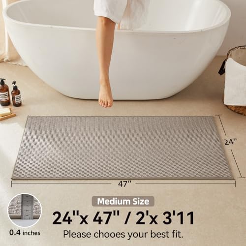 Triohero Bathroom Rugs Non Slip Washable, Super Absorbent Thin Bath Mat Quick Dry Low Pile Bathroom Rug, Beige 24"x47"