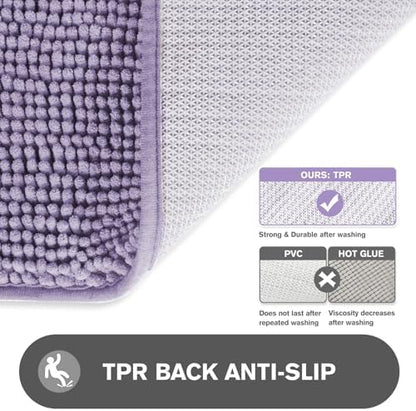 Bathroom Rugs 30 x 50 Inch – Extra Large Bath Mat | Absorbent and Washable Thick Chenille Bath Rugs Non-Slip Runner Rug for Bathroom, Shower, Tub(Lavender)