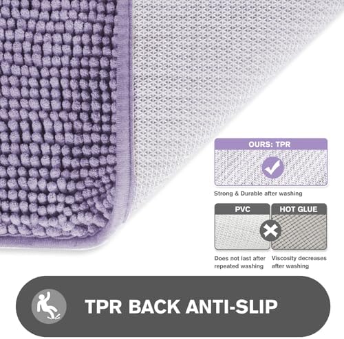 Lavender Bathroom Rugs – Absorbent and Washable Bath Mat, Non-Slip, Thick Soft Chenille Bath Rugs for Bathroom Floor, Shower, Sink - 24" x 36"