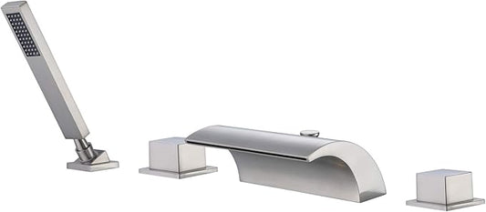 sumerain Waterfall Bathtub Faucet Brushed Nickel with Sprayer, Tub Spout with Diverter
