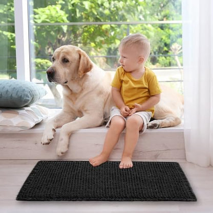 ZALL Waffle Bath Mat Black Super Absorbent Non Slip Bathroom Rug,Rhombus Geometric 18x30inch,Machine Washable Ultra Soft Floor Mats