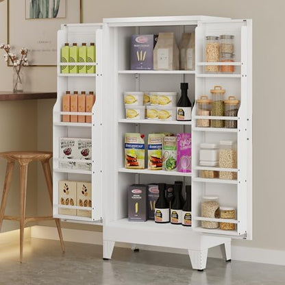 winiowa Metal Kitchen Pantry Storage Cabinet, Pantry Cabinet with Doors and Adjustable Shelves, Steel Storage Cabinet for Kitchen, Dining Room, Living Room-White