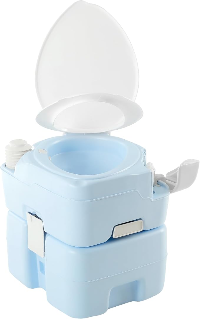 YITAMOTOR 5.28 Gallon Portable Toilet for Camping, RV Toilet with Diagonal Elongated Bowl Seat, Porta Potty with Hand Sprayer, Leak-Proof for Adults, RV Travel, Hospital, Boat, Trip, Home, Light Blue