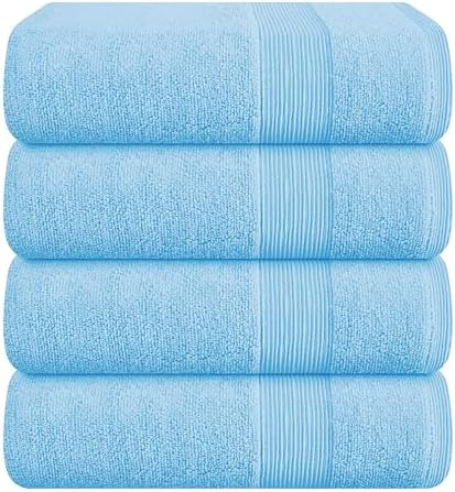 Belizzi Home 4 Pack Bath Towel Set 27x54, 100% Ring Spun Cotton, Ultra Soft Highly Absorbent Machine Washable Hotel Spa Quality Bath Towels for Bathroom, 4 Bath Towels - Light Blue