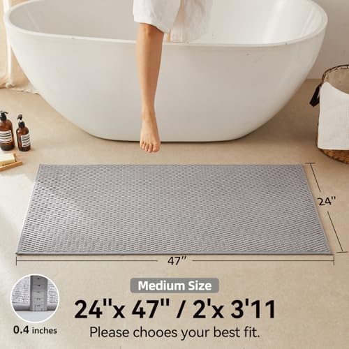 Triohero Bathroom Rugs Non Slip Washable, Super Absorbent Thin Bath Mat Quick Dry Low Pile Bathroom Rug, Light Grey 24"x47"