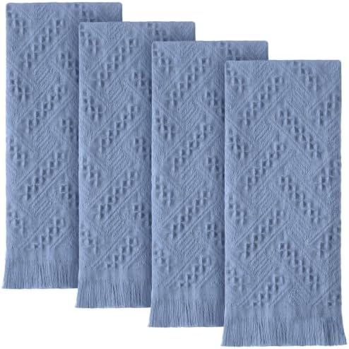 HunnmingRe 4 Pack Boho Hand Towel for Kitchen, Dusty Blue