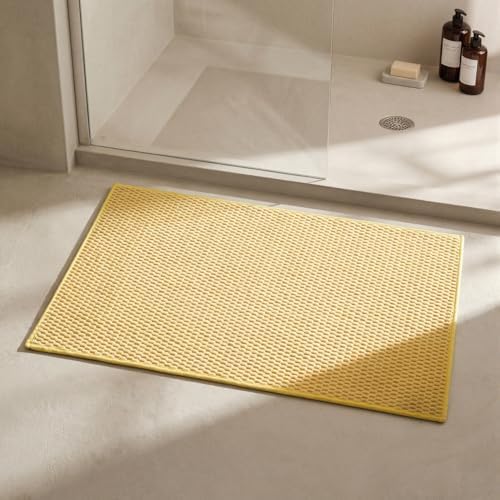 Triohero Bathroom Rugs Non Slip Washable, Super Absorbent Thin Bath Mat Small Quick Dry Low Pile Bathroom Rug, Yellow 20"x30"