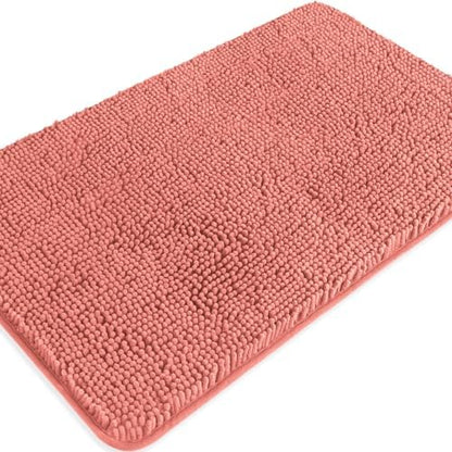 Coral Bathroom Rugs – Absorbent and Washable Bath Mat, Non-Slip, Thick Soft Chenille Bath Rugs for Bathroom, Kitchen, Shower, Sink - 20" x 32"