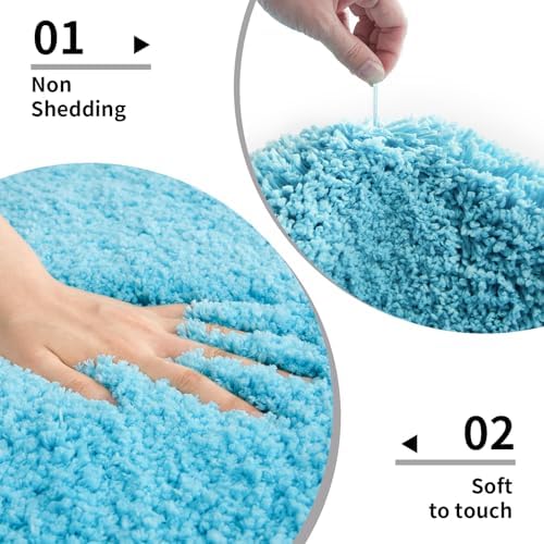 Disolla Sky Blue Bathrom Runner Rug 24x70 - Extra Large Soft Plush Bath Mat, Thick Long Non-Slip Shaggy Floor Mat, Ultra-Absorbent for Master Bathroom Vanity