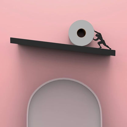 Floating Toilet Paper Shelf - Funny Bathroom Decor, Sisyphus | Unique toilet paper holder doubles as tissue box cover and bathroom shelf storage