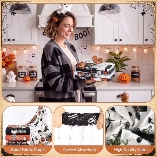 FuWeave 8 Pcs Halloween Shower Curtain Set for Bathroom Decor Include Vintage Ghost Pumpkin Black Truck Towels Non Slip Skull Rugs Toilet Lid Cover Halloween Spider Web Bath Mat and 12 Hooks