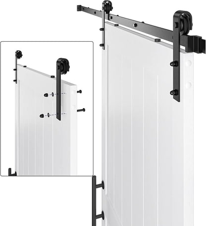 42in x 84in MDF Sliding Barn Door with 7ft Barn Door Hardware Kit & Handle | White Solid Barn Door Slab Covered with Water-Proof PVC Surface, Pre-Drilled Holes Easy Assembly, H-Frame