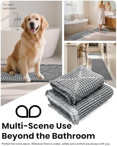Waffle Bath Mat Set, Non Slip Bathroom Rugs 2 Piece, Gray & Light Gray