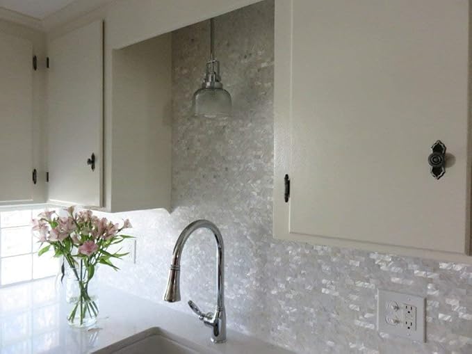 Art3d Mother of Pearl Wall Brick Shell Mosaic for Kitchen Backsplashes, Bathroom Walls, Spa Tile, Pool Tile, 12" x 12"(Pearl White)